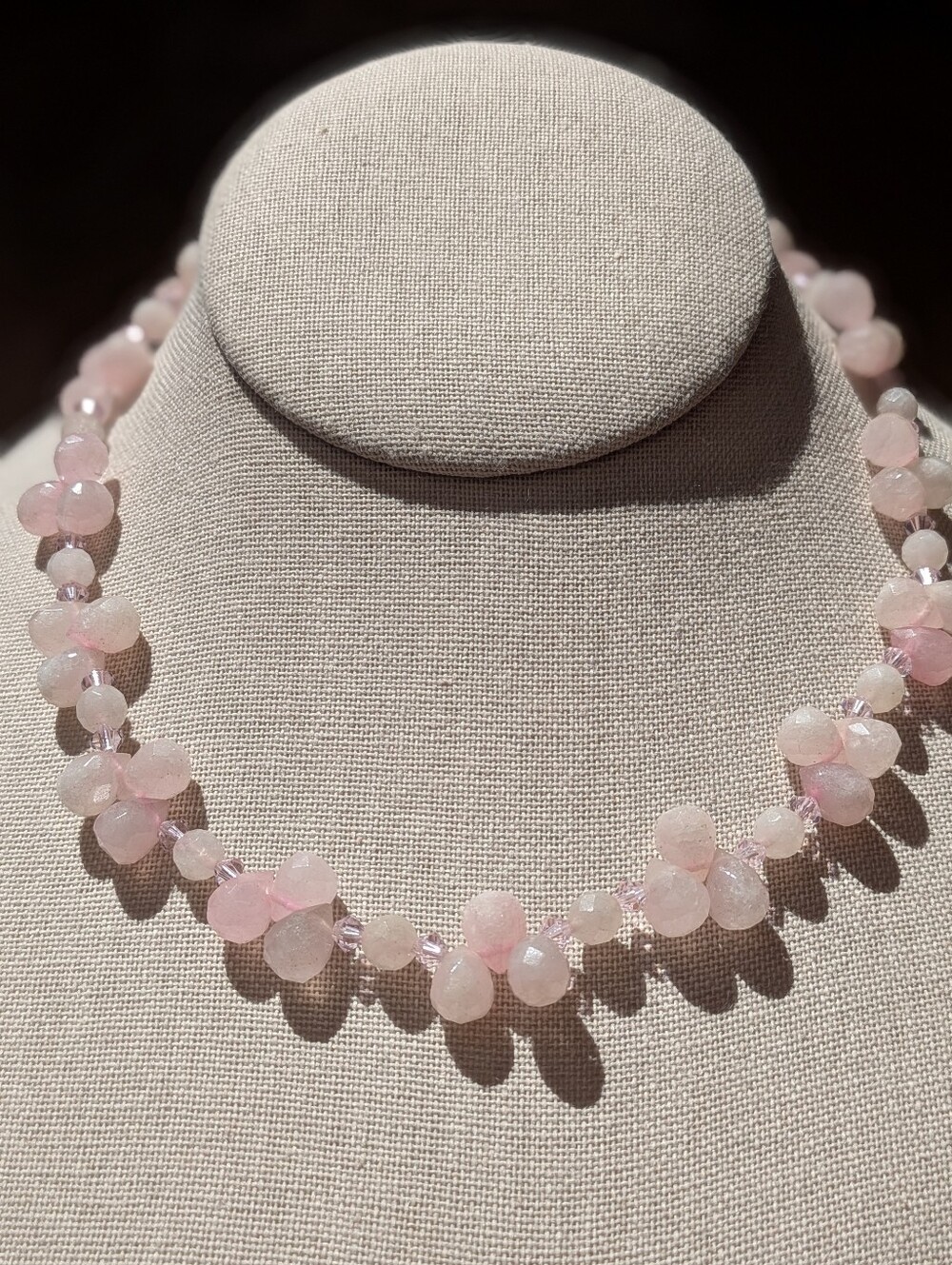 🌸 Artisan Rose Quartz & Crystal Necklace — Sterling Silver Clasp